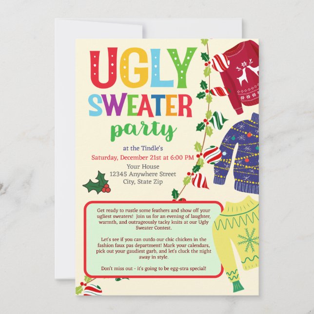 Ugly Christmas Sweater Party Invitation (Front)
