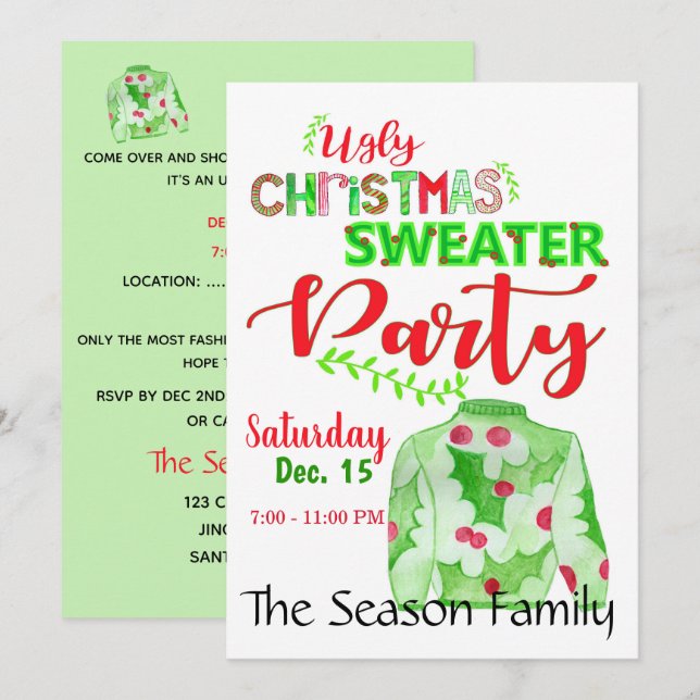 Ugly Christmas Sweater Party Invitation (Front/Back)