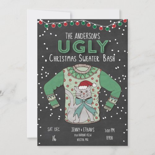 Ugly Christmas Sweater Party Invitation _ Cat
