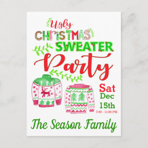 Ugly Christmas Sweater Party Invitation Postcard