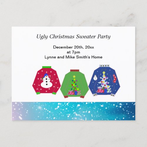 Ugly Christmas Sweater Party Invitation Postcard