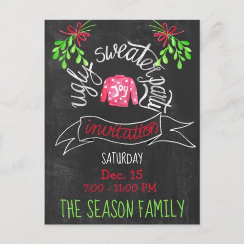 Ugly Christmas Sweater Party Invitation Postcard