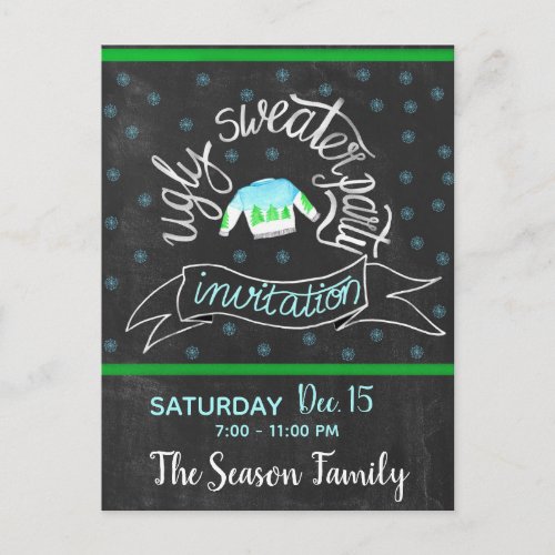 Ugly Christmas Sweater Party Invitation Postcard