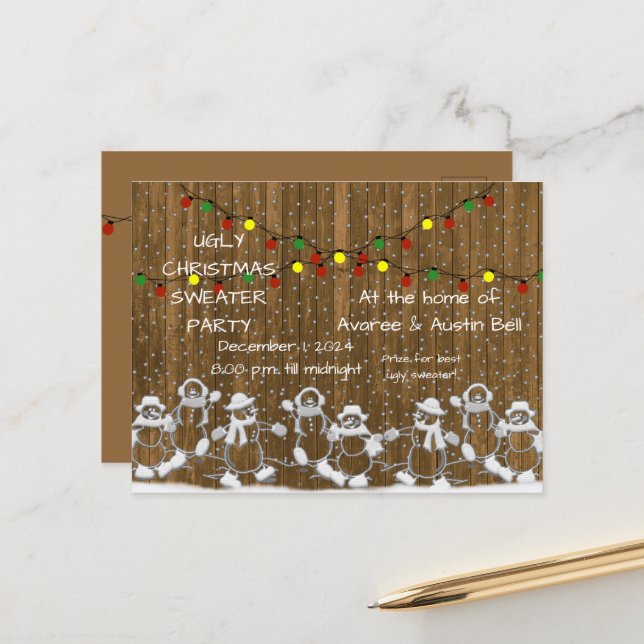 Ugly Christmas Sweater Party Invitation Postcard (Front/Back In Situ)