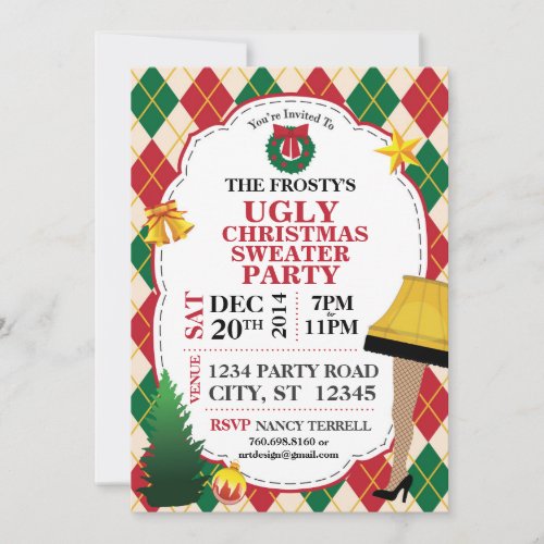 Ugly Christmas Sweater Party Invite RedGreen