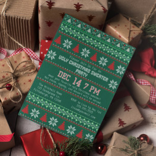 Ugly Christmas Sweater Party Knitted Snowflake Invitation
