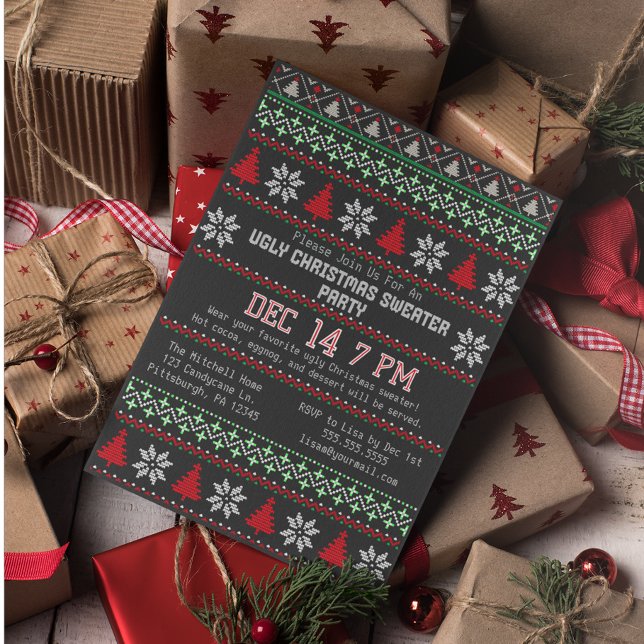 Ugly Christmas Sweater Party Knitted Snowflake Invitation (Creator Uploaded)