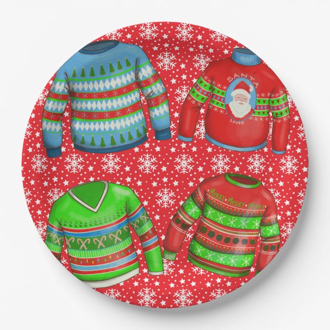 Ugly Christmas Sweater Party Paper Plates (Front)