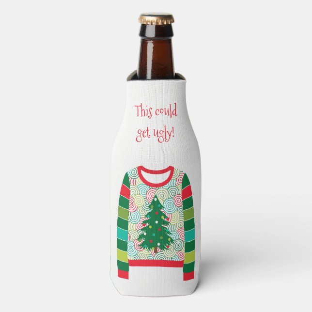 Ugly Christmas Sweater Party Personalized Bottle Cooler (Bottle Front)