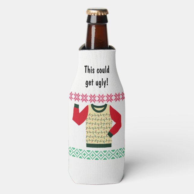 Ugly Christmas Sweater Party Personalized Bottle Cooler (Bottle Front)