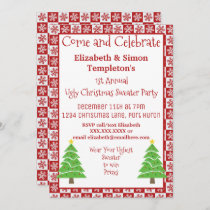 Ugly Christmas Sweater Party Red and White Festive Invitation