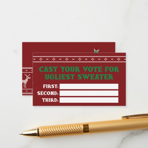 Ugly Christmas Sweater Party Vote Card