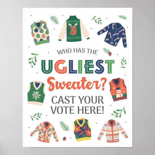 Ugly Christmas Sweater Party Vote Here Sign