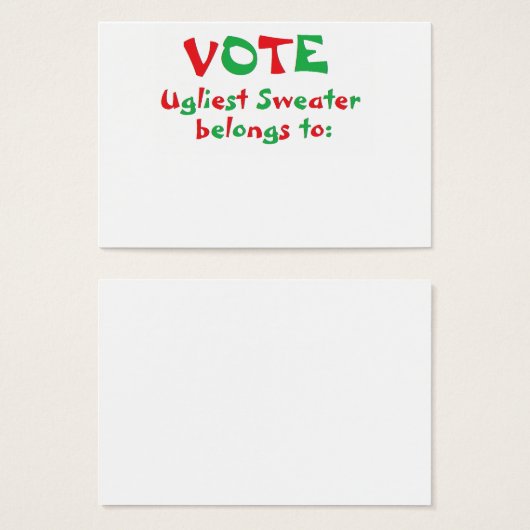 "Ugly Christmas Sweater Party" Voting Cards (Front & Back)