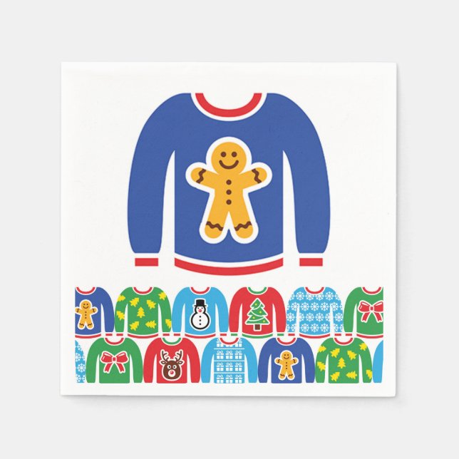 Ugly Christmas Sweater Party Xmas Gingerbread Man  Napkins (Front)