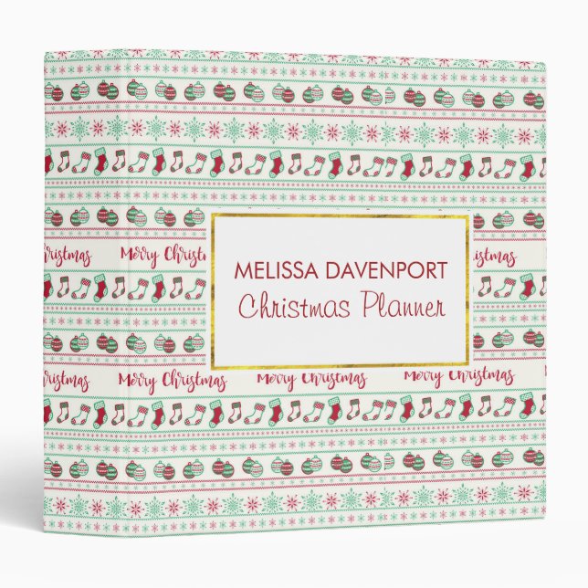 Ugly Christmas Sweater Pattern Holiday 3 Ring Binder (Front/Spine)