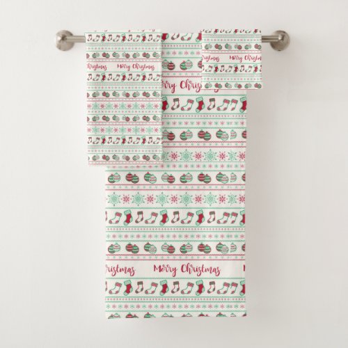 Ugly Christmas Sweater Pattern Holiday Bath Towel Set