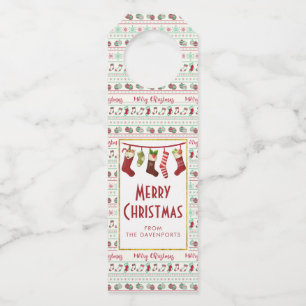Ugly Christmas Sweater Pattern Holiday Bottle Hanger Tag