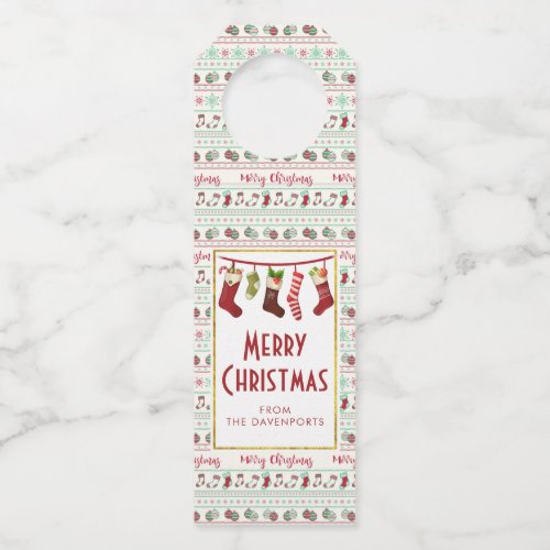 Ugly Christmas Sweater Pattern Holiday Bottle Hanger Tag