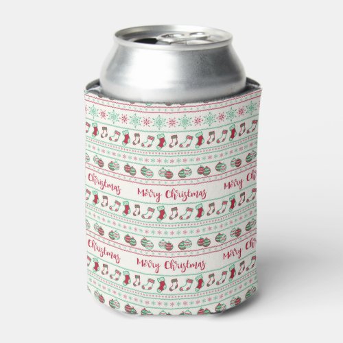 Ugly Christmas Sweater Pattern Holiday Can Cooler