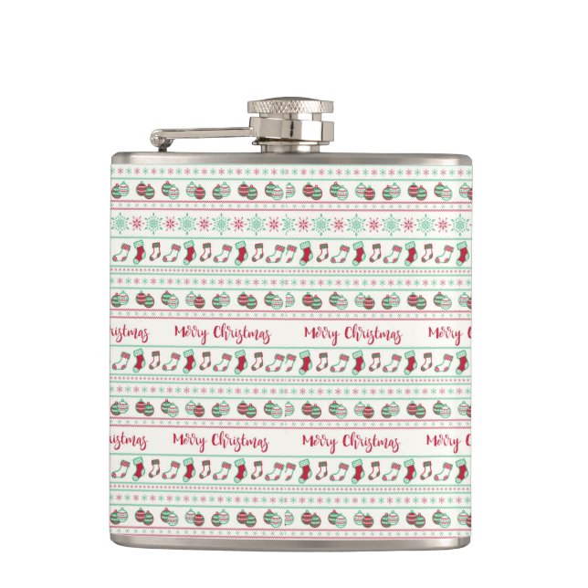 Ugly Christmas Sweater Pattern Holiday Flask (Front)