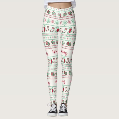 Ugly Christmas Sweater Pattern Holiday Leggings