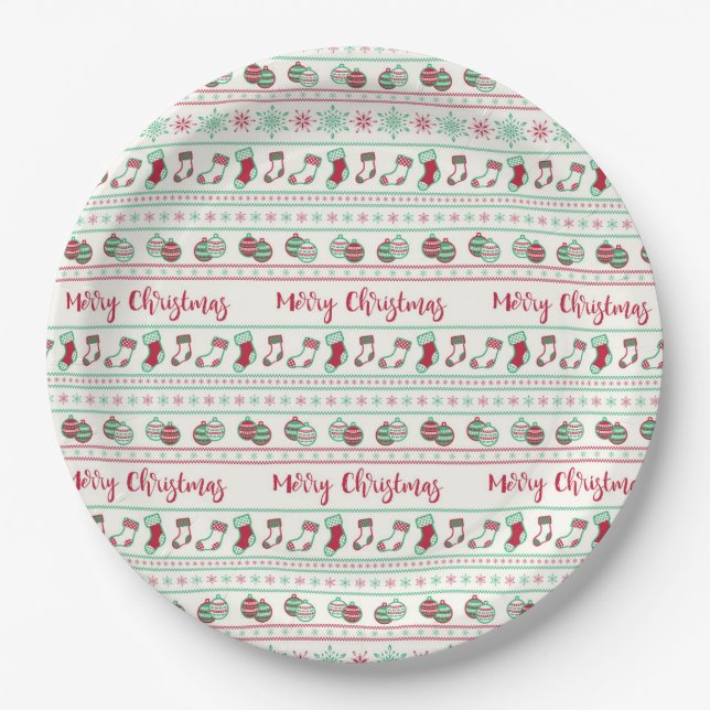 Ugly Christmas Sweater Pattern Holiday Paper Plates (Front)