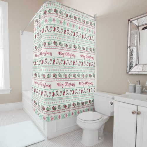 Ugly Christmas Sweater Pattern Holiday Shower Curtain