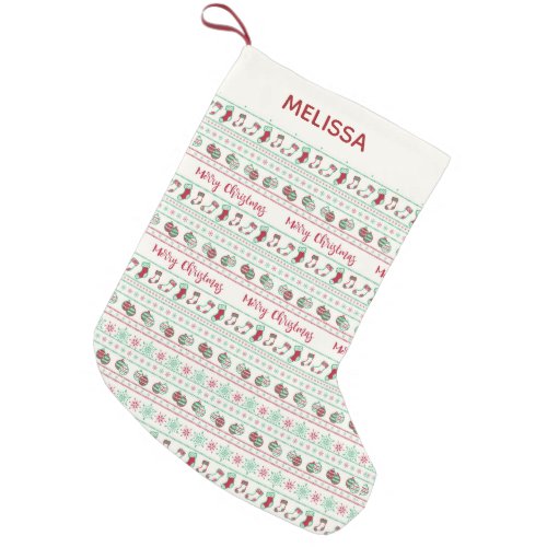 Ugly Christmas Sweater Pattern Holiday Small Christmas Stocking