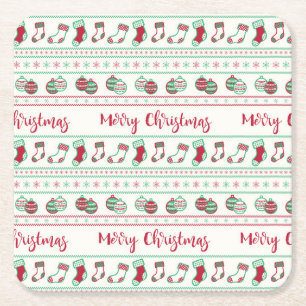 Ugly Christmas Sweater Pattern Holiday Square Paper Coaster