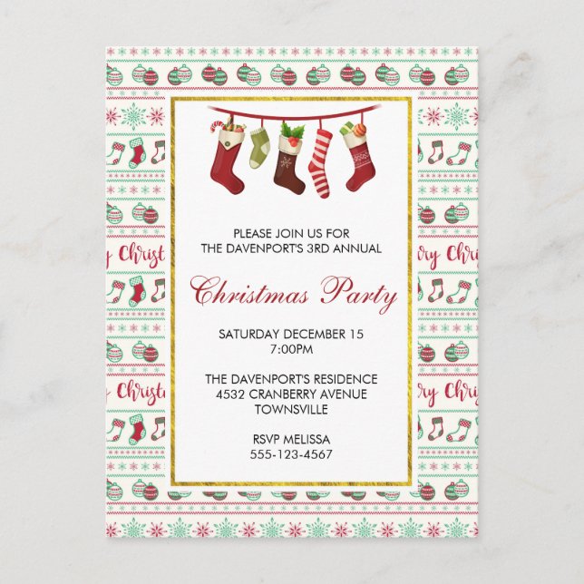 Ugly Christmas Sweater Pattern Party Invite (Front)