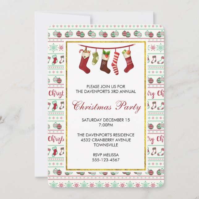 Ugly Christmas Sweater Pattern Party Invite (Front)
