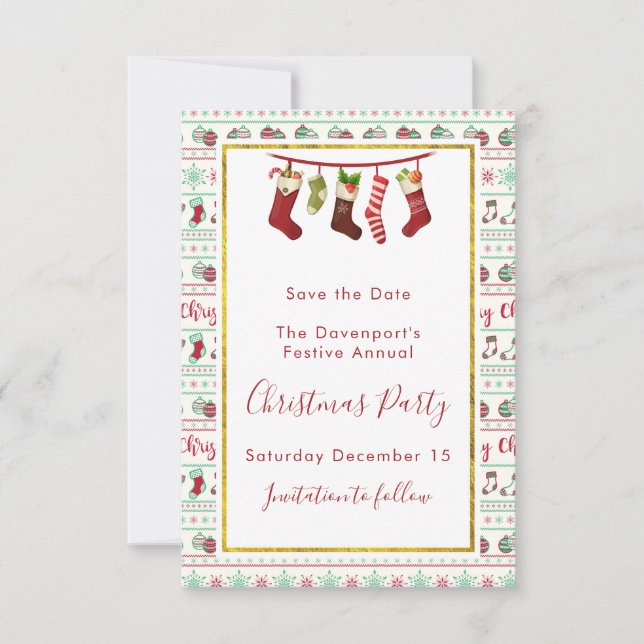 Ugly Christmas Sweater Pattern Save The Date Invitation (Front)