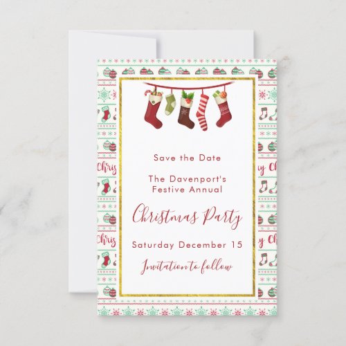 Ugly Christmas Sweater Pattern Save The Date Invitation