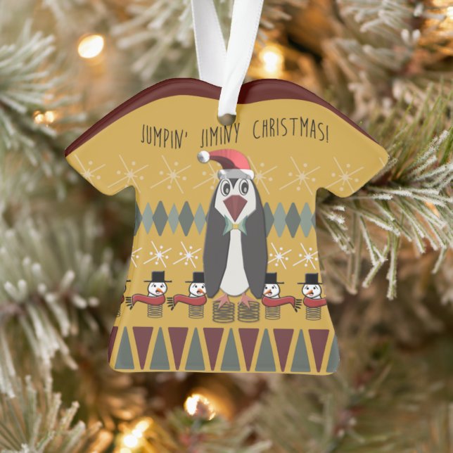 Ugly Christmas Sweater Penguin Gold - Personalized Ornament (Tree)