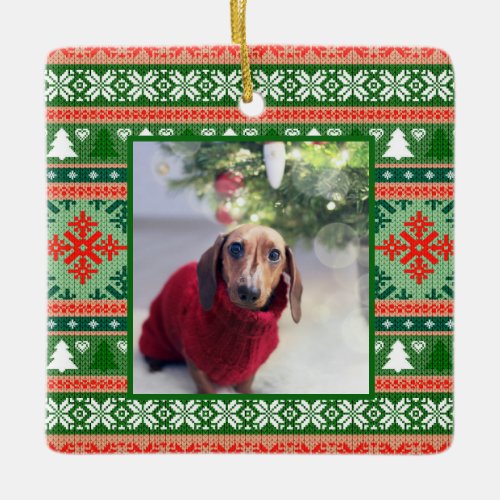 Ugly Christmas Sweater Pet Photo Ceramic Ornament