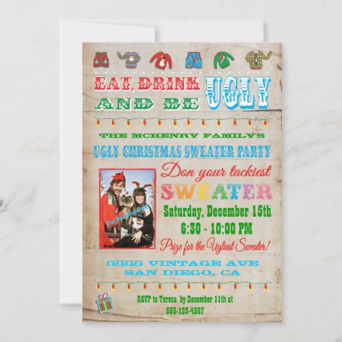 Ugly Christmas Sweater Photo Invitations