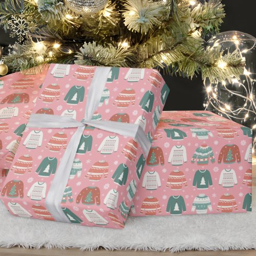 Ugly Christmas Sweater Pink Holiday Wrapping Paper