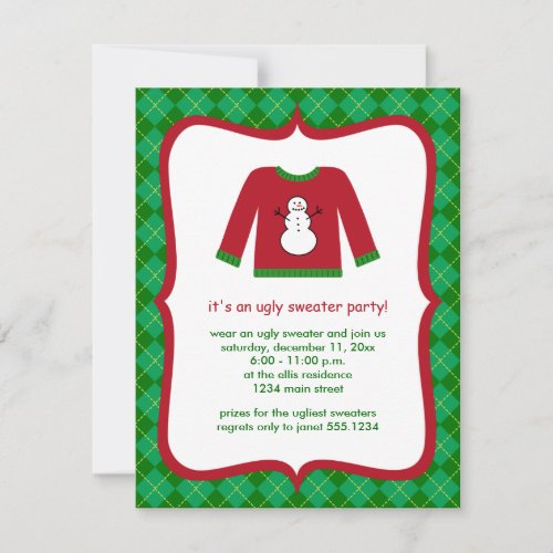 Ugly Christmas Sweater Plaid Party Invitations