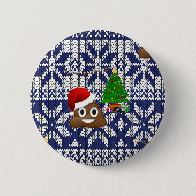 ugly Christmas sweater poop emoji Button (Front)