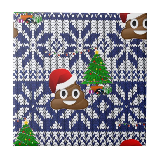 ugly Christmas sweater poop emoji Ceramic Tile (Front)
