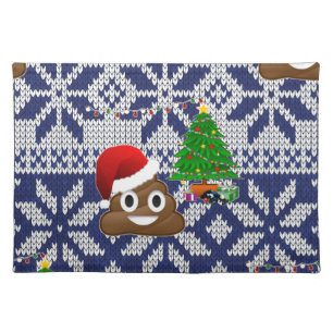ugly Christmas sweater poop emoji Cloth Placemat