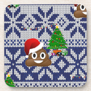 ugly Christmas sweater poop emoji Coaster