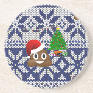 ugly Christmas sweater poop emoji Drink Coaster