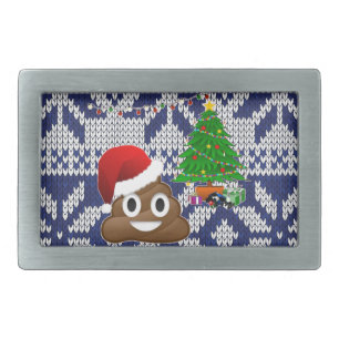 ugly Christmas sweater poop emoji Rectangular Belt Buckle