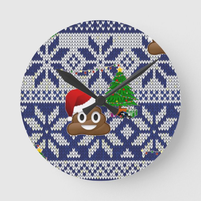 ugly Christmas sweater poop emoji Round Clock (Front)