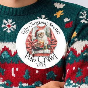 Ugly Christmas Sweater Pub Crawl Activity Drinking Classic Round Sticker
