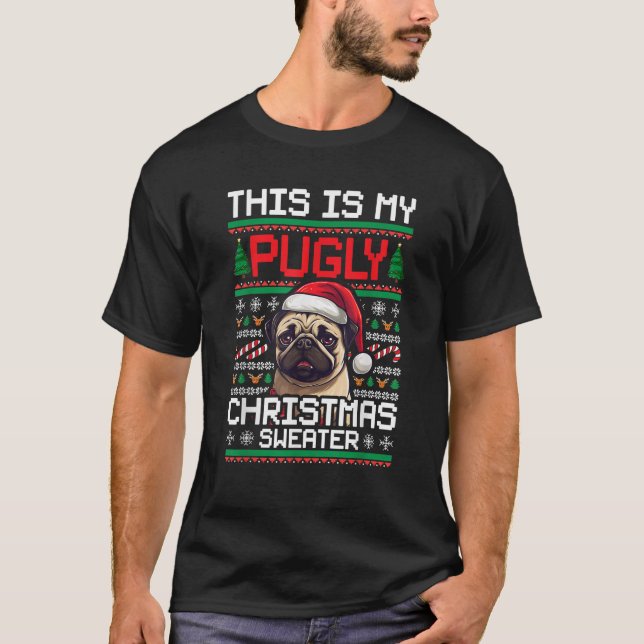 Ugly Christmas Sweater Pug Candy Cane Graphic  (Front)