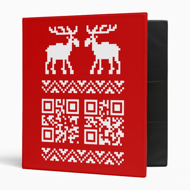 Ugly Christmas Sweater QR Code Happy New Year ! 3 Ring Binder (Front/Inside)