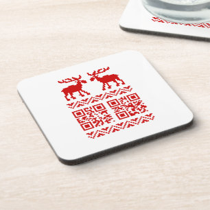 Ugly Christmas Sweater QR Code Happy New Year ! Beverage Coaster
